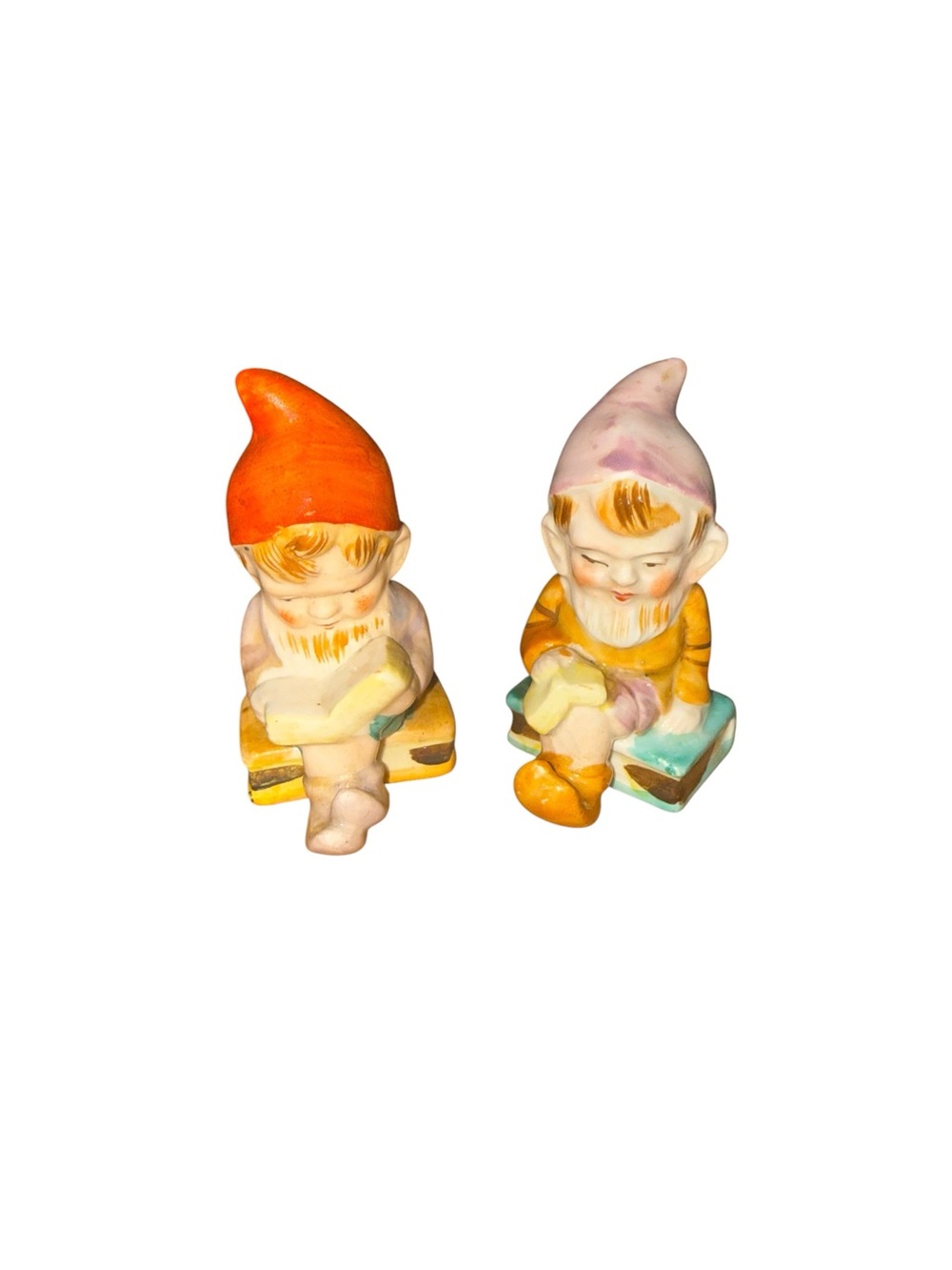 Vintage gnomes with books salt and pepper shakers